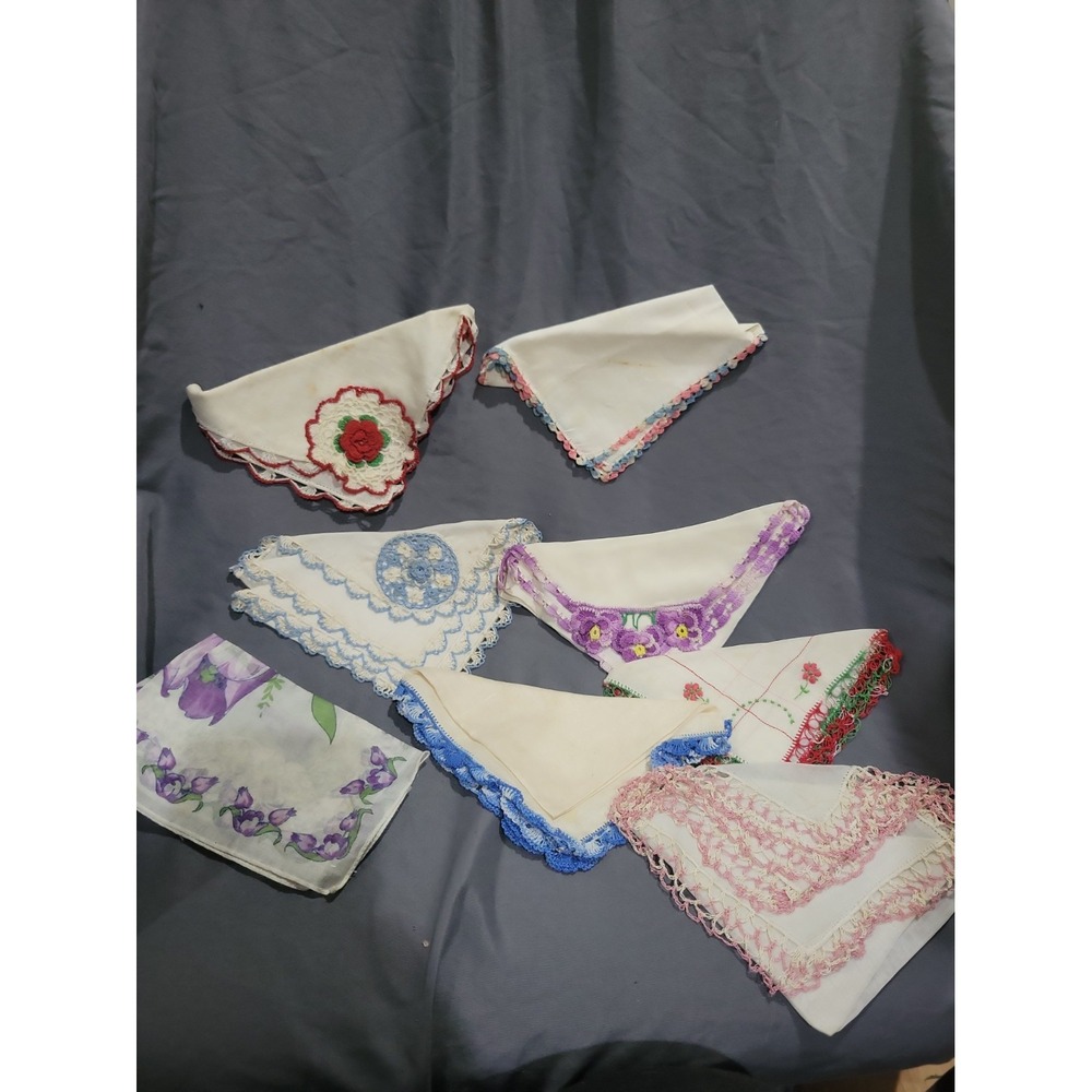 Vintage Linen Hankies Hanky Lot Of 8